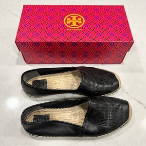 Tory Burch Black Leather Espadrille sz 10